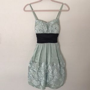 Party Dress - mint green with big black tie bow